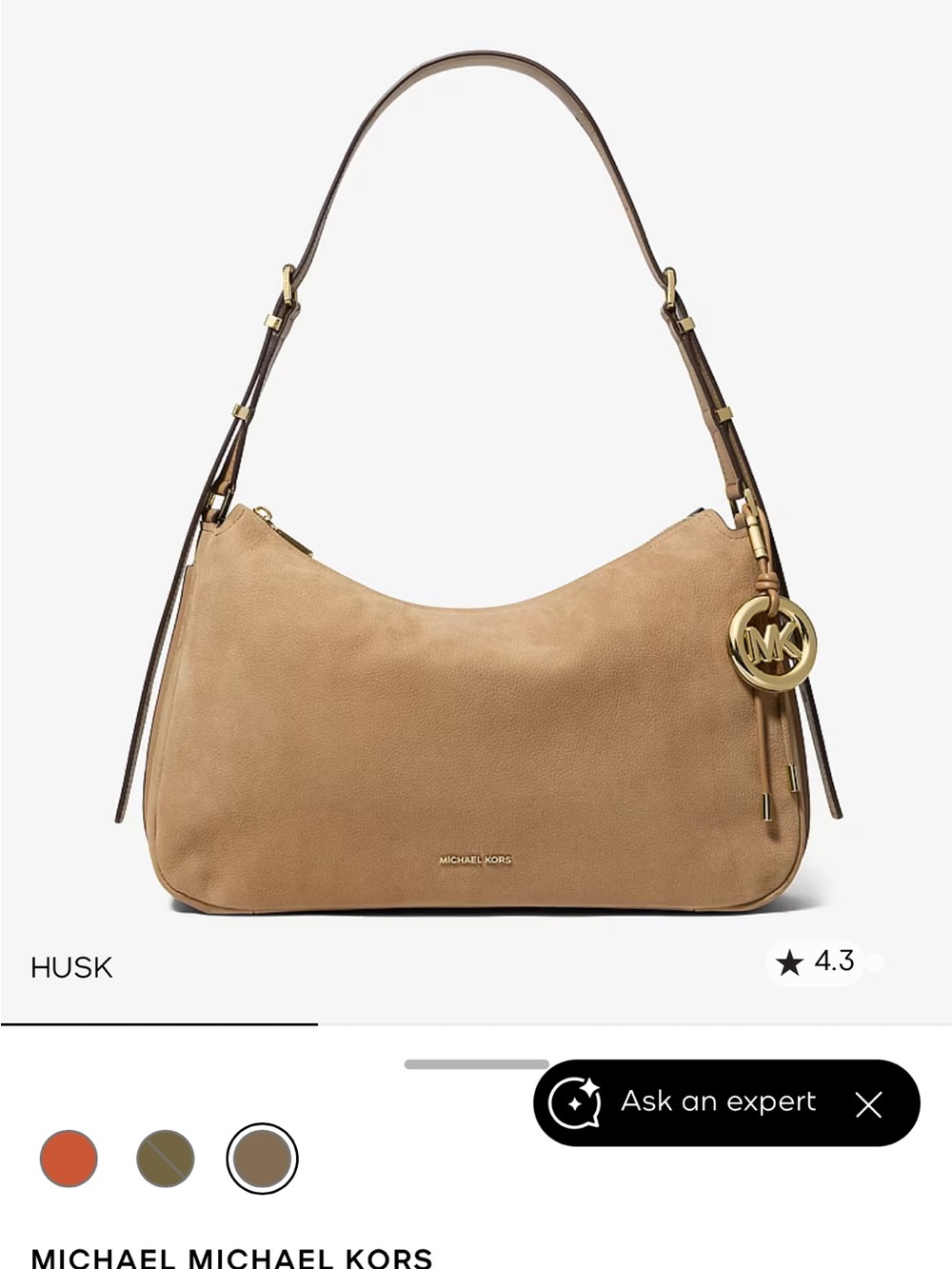 Michael Kors Nolita Husk Suede Shoulder Hobo with Gold MK Charm